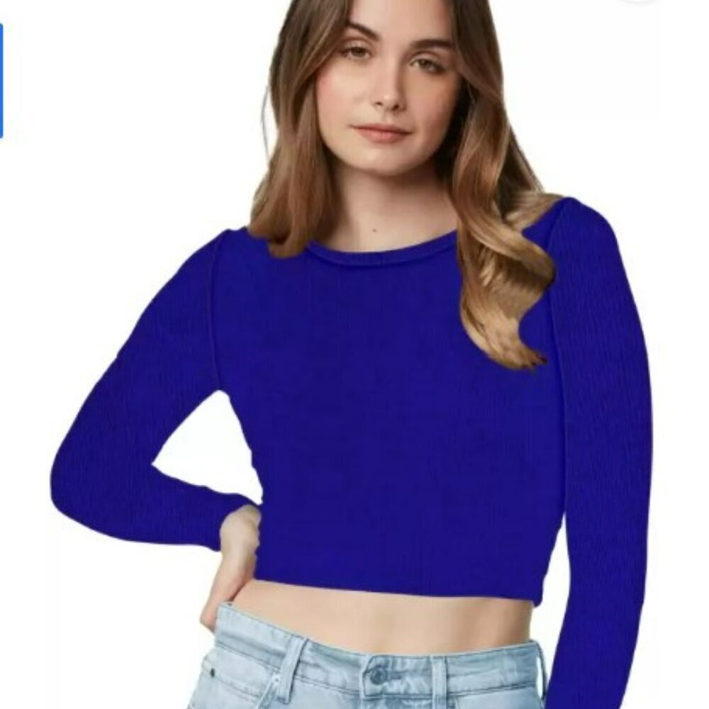 2/$30 Zara Blue Knit Crop Top Long Sleeve‎ Size Small